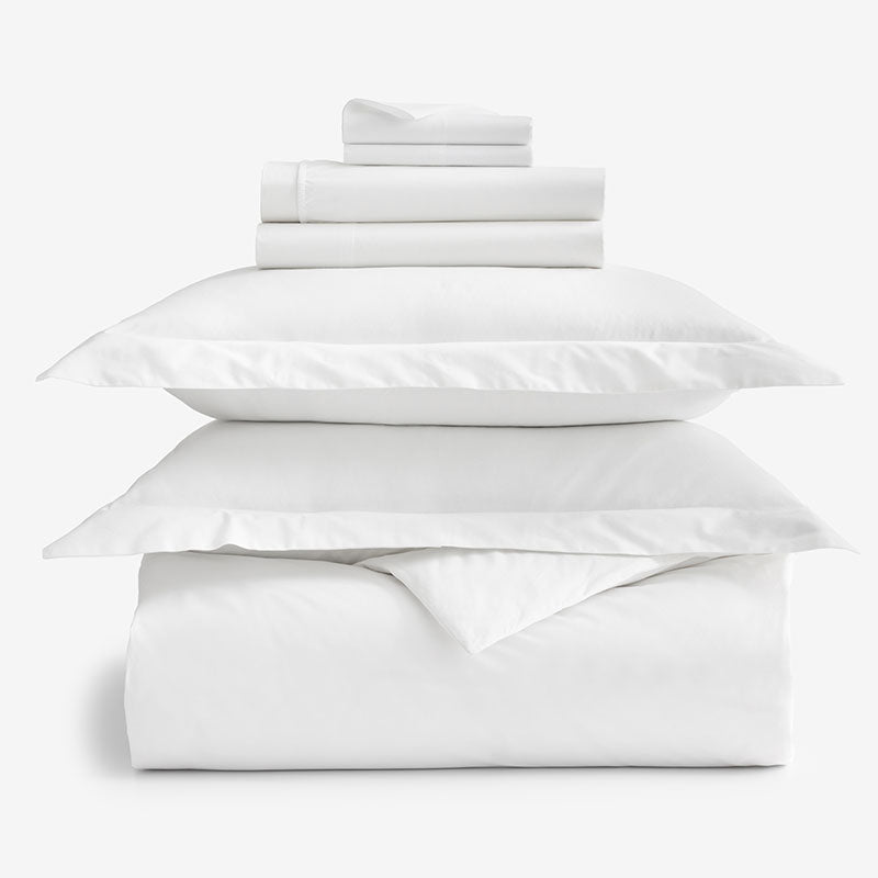 7-Piece Classic Cool Cotton Percale Solid Duvet Cover, Shams and Sheeting Bundle,