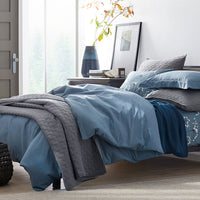 Classic Cool Cotton Percale Flat Bed Sheet - Slate Blue, Oversized Queen,Slate Blue