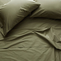 Classic Cool Cotton Percale Deep Pocket Fitted Bed Sheet - Olive Green, Queen,Olive Green