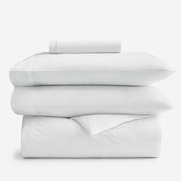 4-Piece Classic Cool Cotton Percale Solid Fitted Sheet & Duvet Cover Bundle,