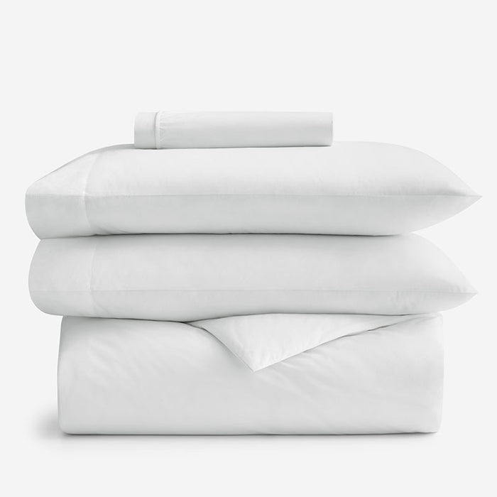 4-Piece Classic Cool Cotton Percale Solid Fitted Sheet & Duvet Cover Bundle,