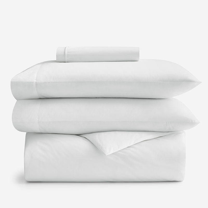 4-Piece Classic Cool Cotton Percale Solid Fitted Sheet & Duvet Cover Bundle,