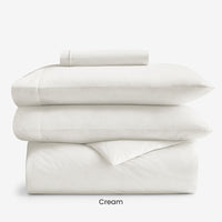 4-Piece Classic Cool Cotton Percale Solid Fitted Sheet & Duvet Cover Bundle,