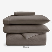 4-Piece Classic Cool Cotton Percale Solid Fitted Sheet & Duvet Cover Bundle,