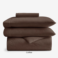 4-Piece Classic Cool Cotton Percale Solid Fitted Sheet & Duvet Cover Bundle,