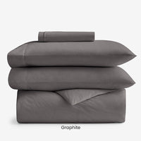 4-Piece Classic Cool Cotton Percale Solid Fitted Sheet & Duvet Cover Bundle,