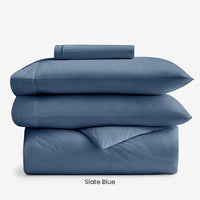 4-Piece Classic Cool Cotton Percale Solid Fitted Sheet & Duvet Cover Bundle,