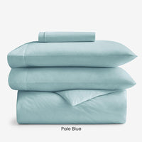4-Piece Classic Cool Cotton Percale Solid Fitted Sheet & Duvet Cover Bundle,