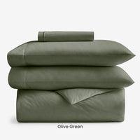 4-Piece Classic Cool Cotton Percale Solid Fitted Sheet & Duvet Cover Bundle,