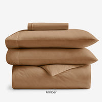 4-Piece Classic Cool Cotton Percale Solid Fitted Sheet & Duvet Cover Bundle,