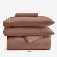 4-Piece Classic Cool Cotton Percale Solid Fitted Sheet & Duvet Cover Bundle,