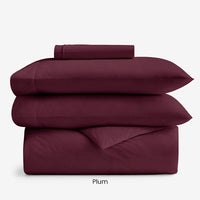 4-Piece Classic Cool Cotton Percale Solid Fitted Sheet & Duvet Cover Bundle,