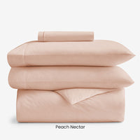 4-Piece Classic Cool Cotton Percale Solid Fitted Sheet & Duvet Cover Bundle,