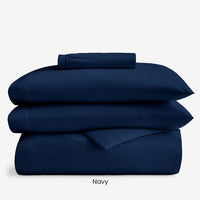 4-Piece Supima® Cotton Wrinkle-Free Sateen Fitted Sheet & Duvet Cover Bundle,