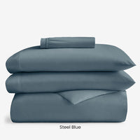 4-Piece Supima® Cotton Wrinkle-Free Sateen Fitted Sheet & Duvet Cover Bundle,