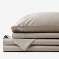 Premium Smooth Supima® Cotton Wrinkle-Free Sateen Bed Sheet Set - Light Birch, Deep Pocket Queen,Light Birch