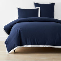 Solid Border Classic Cool Cotton Percale Duvet Cover - Navy, Full/Queen,Navy