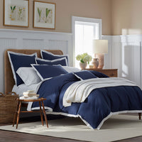 Solid Border Classic Cool Cotton Percale Duvet Cover - Navy, Full/Queen,Navy