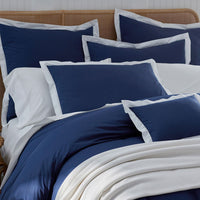 Solid Border Classic Cool Cotton Percale Decorative Lumbar Pillow Cover - Navy, 14 in. x 40 in.,Navy