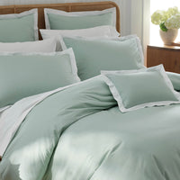 Solid Border Classic Cool Cotton Percale Decorative Lumbar Pillow Cover - Sea Mist, 14 in. x 40 in.,Sea Mist
