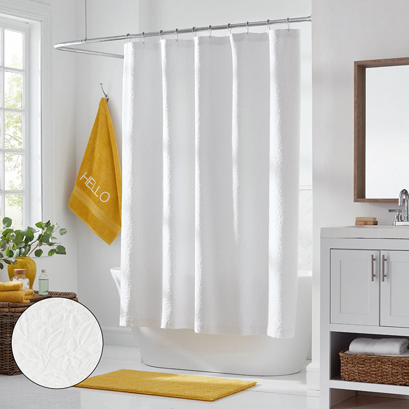 Leaf Matelassé Shower Curtain - White,White
