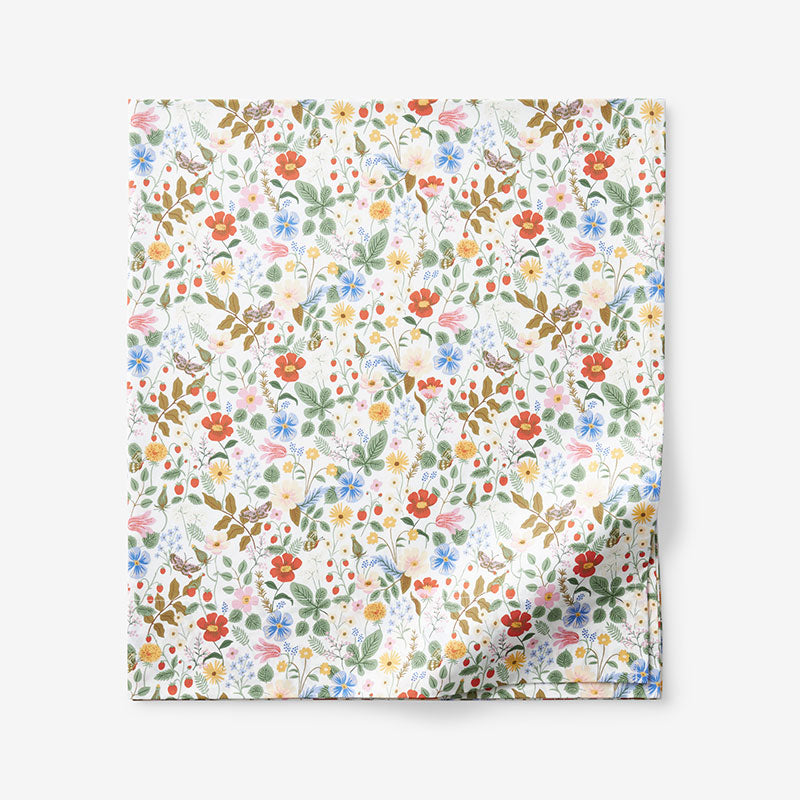 Strawberry Fields Classic Cool Cotton Percale Flat Bed Sheet - White Multi, Twin/Twin XL,White Multi