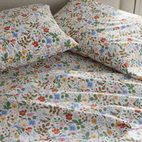 Strawberry Fields Classic Cool Cotton Percale Flat Bed Sheet - White Multi, Twin/Twin XL,White Multi