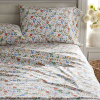 Strawberry Fields Classic Cool Cotton Percale Flat Bed Sheet - White Multi, Twin/Twin XL,White Multi