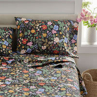 Strawberry Fields Classic Cool Cotton Percale Flat Bed Sheet - Black Multi, Queen,Black Multi