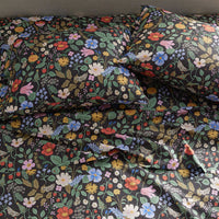 Strawberry Fields Classic Cool Cotton Percale Flat Bed Sheet - Black Multi, Queen,Black Multi