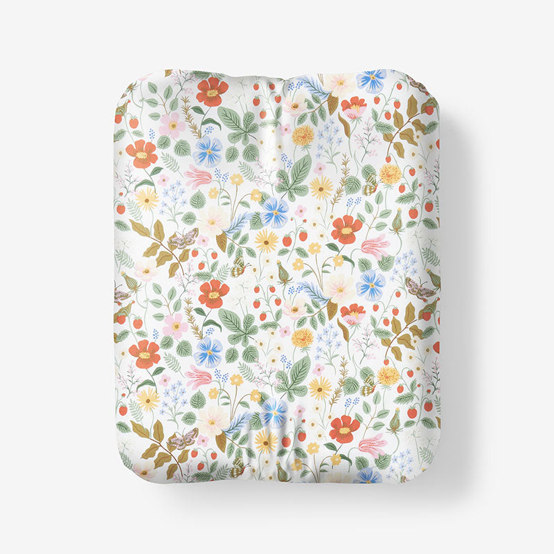 Strawberry Fields Classic Cool Cotton Percale Fitted Bed Sheet - White Multi, Queen,White Multi