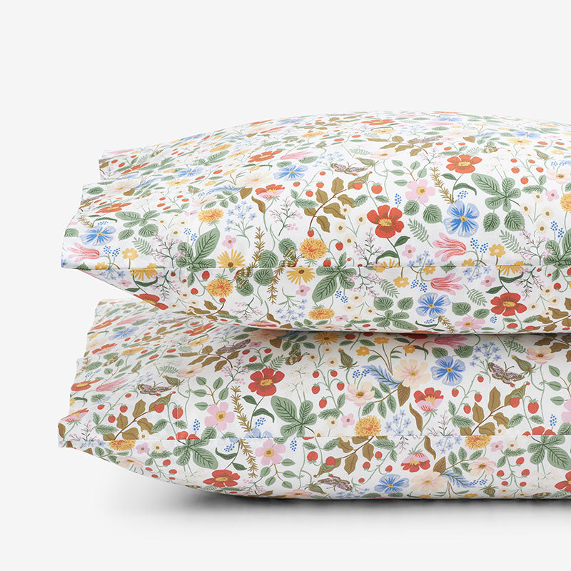 Strawberry Fields Classic Cool Cotton Percale Pillowcase Set - White Multi, Standard,White Multi
