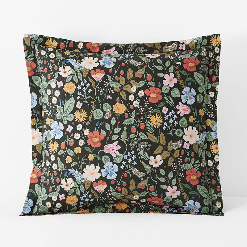 Strawberry Fields Classic Cool Cotton Percale Sham - Black Multi, Euro,Black Multi