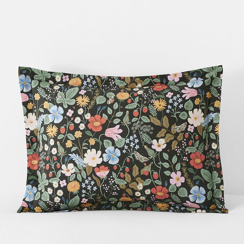 Strawberry Fields Classic Cool Cotton Percale Sham - Black Multi, Standard,Black Multi
