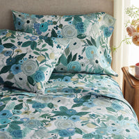 Garden Party Classic Cool Cotton Percale Bed Sheet Set - Teal, Twin,Teal