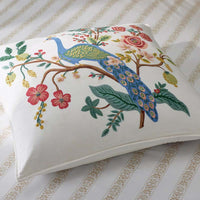 Peacock Embroidered Decorative Square Pillow Cover - Ivory,Ivory