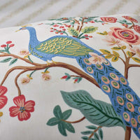Peacock Embroidered Decorative Square Pillow Cover - Ivory,Ivory