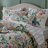 Peacock Embroidered Decorative Square Pillow Cover - Ivory,Ivory
