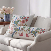 Peacock Embroidered Decorative Square Pillow Cover - Ivory,Ivory