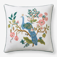 Peacock Embroidered Decorative Square Pillow Cover - Cream Multi,Cream Multi