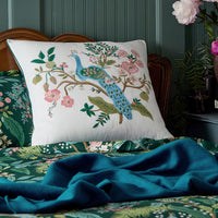Peacock Embroidered Decorative Square Pillow Cover - Cream Multi,Cream Multi