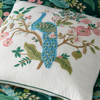 Peacock Embroidered Decorative Square Pillow Cover - Cream Multi,Cream Multi