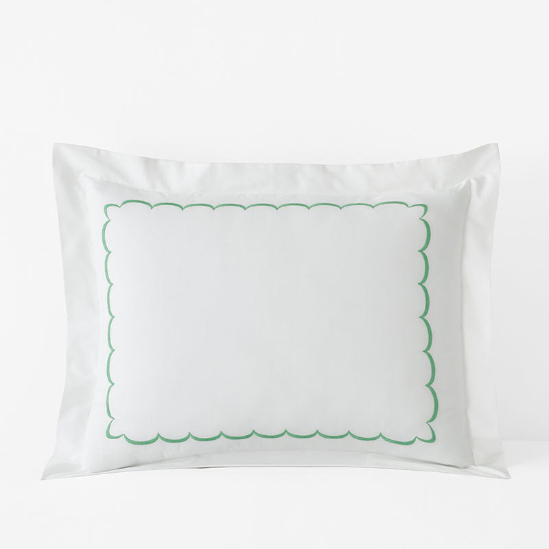 Scallop Embroidered Premium Cool Egyptian Percale Sham - Green, King,Green