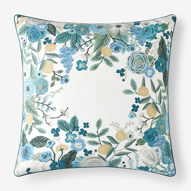 Garden Party Embroidered Decorative Square Pillow Cover - Blue Multi,Blue Multi
