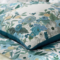 Garden Party Embroidered Decorative Square Pillow Cover - Blue Multi,Blue Multi