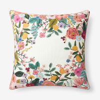 Garden Party Embroidered Decorative Square Pillow Cover - Ivory Multi,Ivory Multi