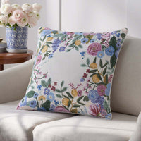 Garden Party Embroidered Decorative Square Pillow Cover - Ivory,Ivory
