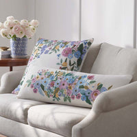 Garden Party Embroidered Decorative Square Pillow Cover - Ivory,Ivory