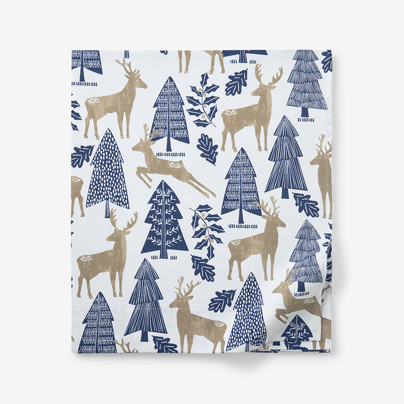 Holiday Print Classic Ultra-Cozy Cotton Flannel Flat Bed Sheet - Deer Path, Twin/Twin XL,Deer Path