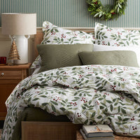 Holiday Print Classic Ultra-Cozy Cotton Flannel Flat Bed Sheet - Berries and Leaves, Twin/Twin XL,Berries and Leaves